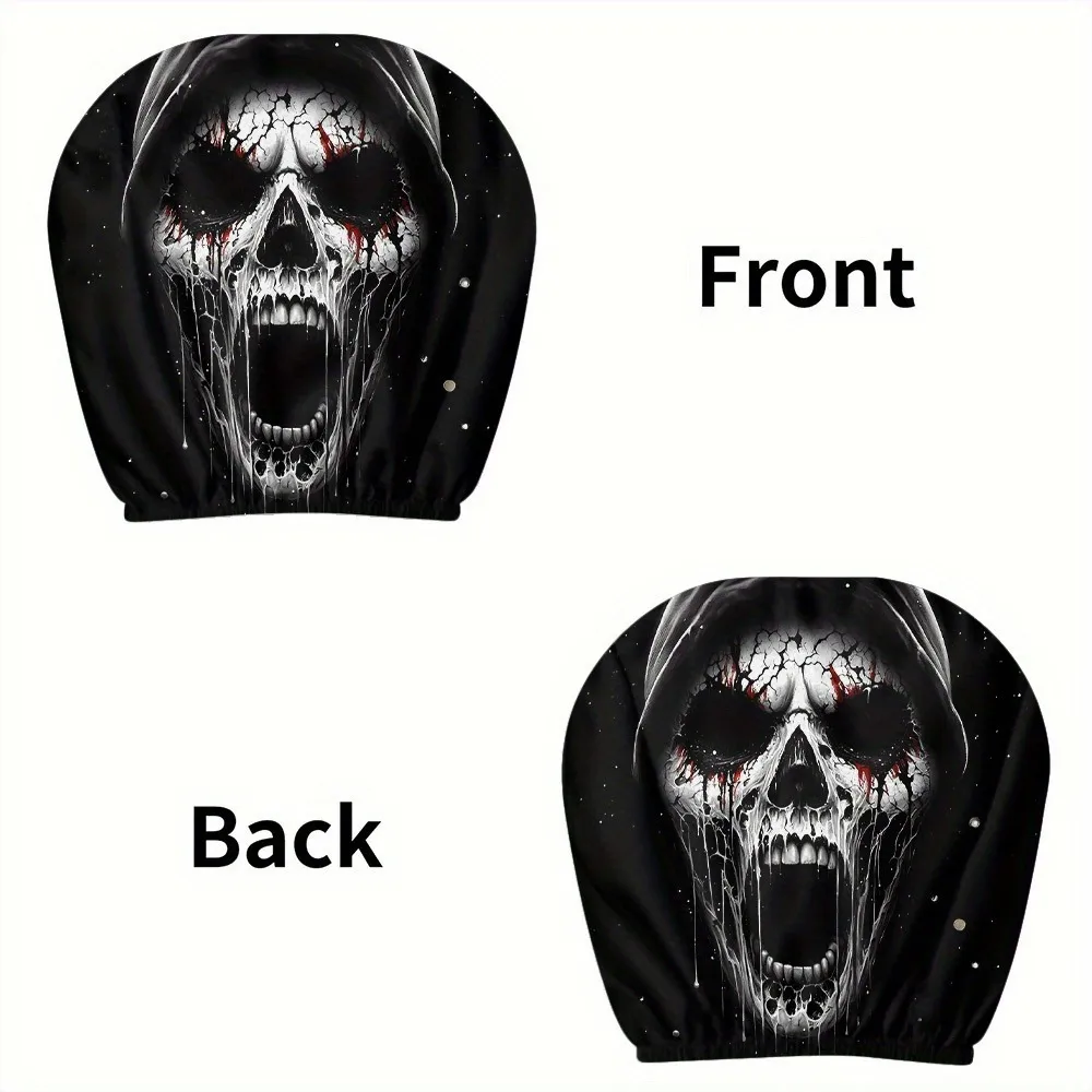 Black & White Creepy Smile Design Car Headrest Cover Stretch Universal Horror Car Dust Cover