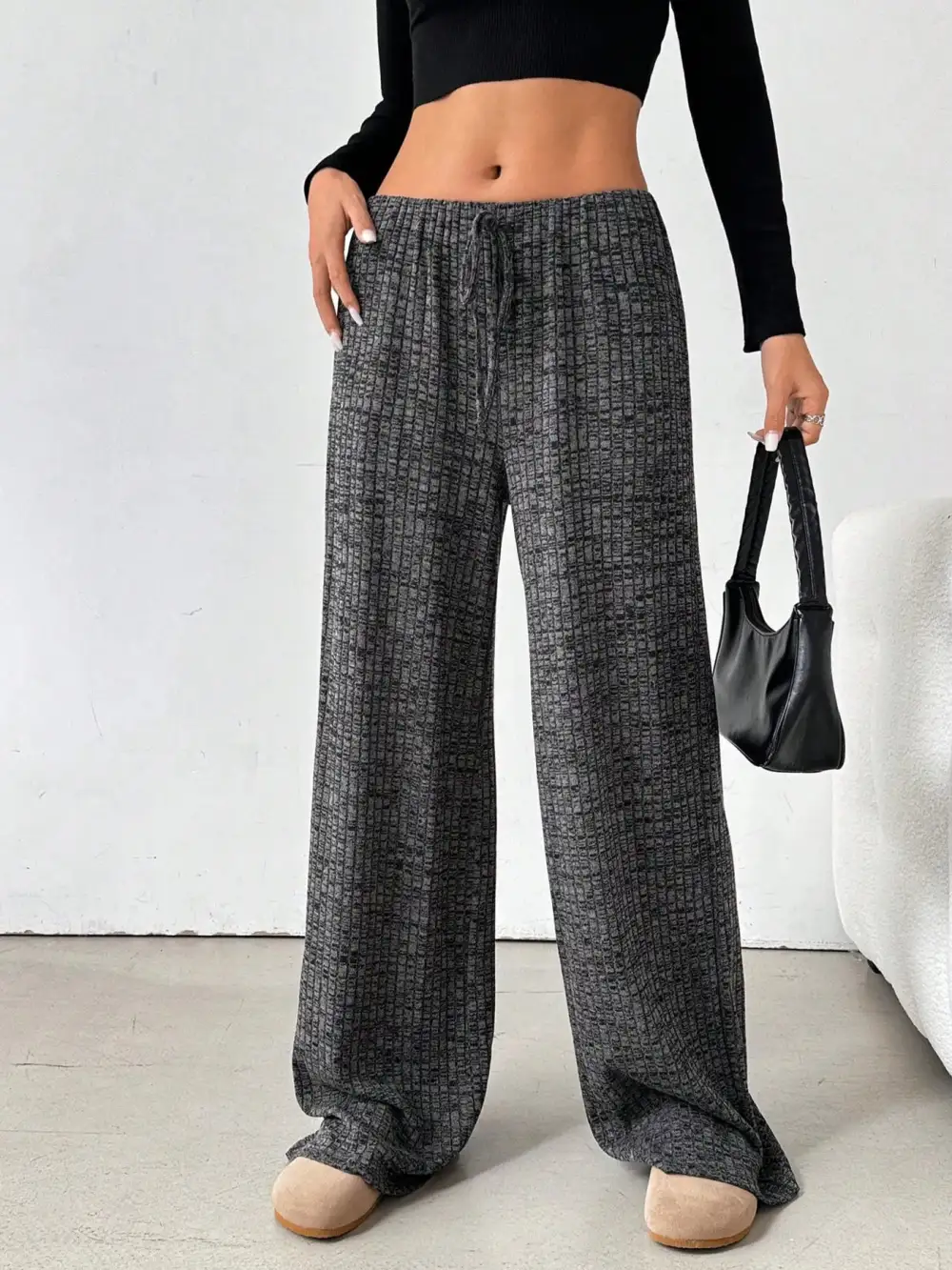 Relaxed Striped Wide Leg Drawstring Pants