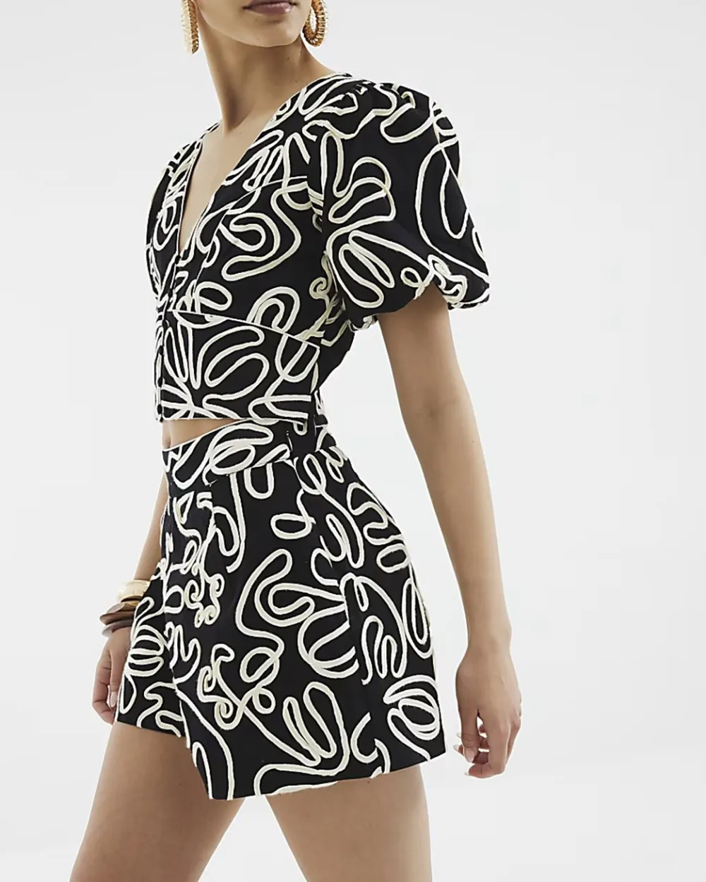 Black And White Line Art Shorts