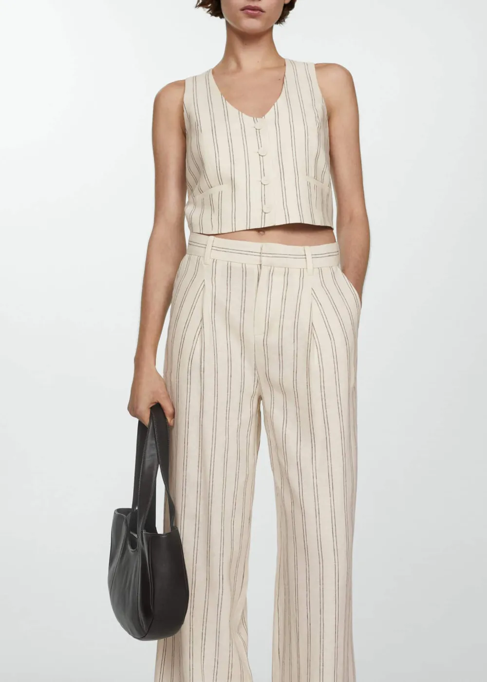 Striped linen-blend pants