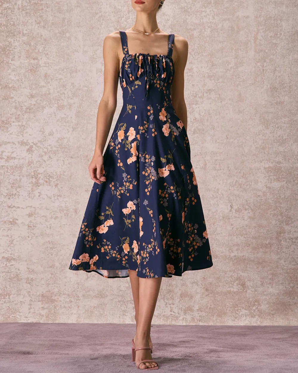 Polyester Satin Navy Blue Dress