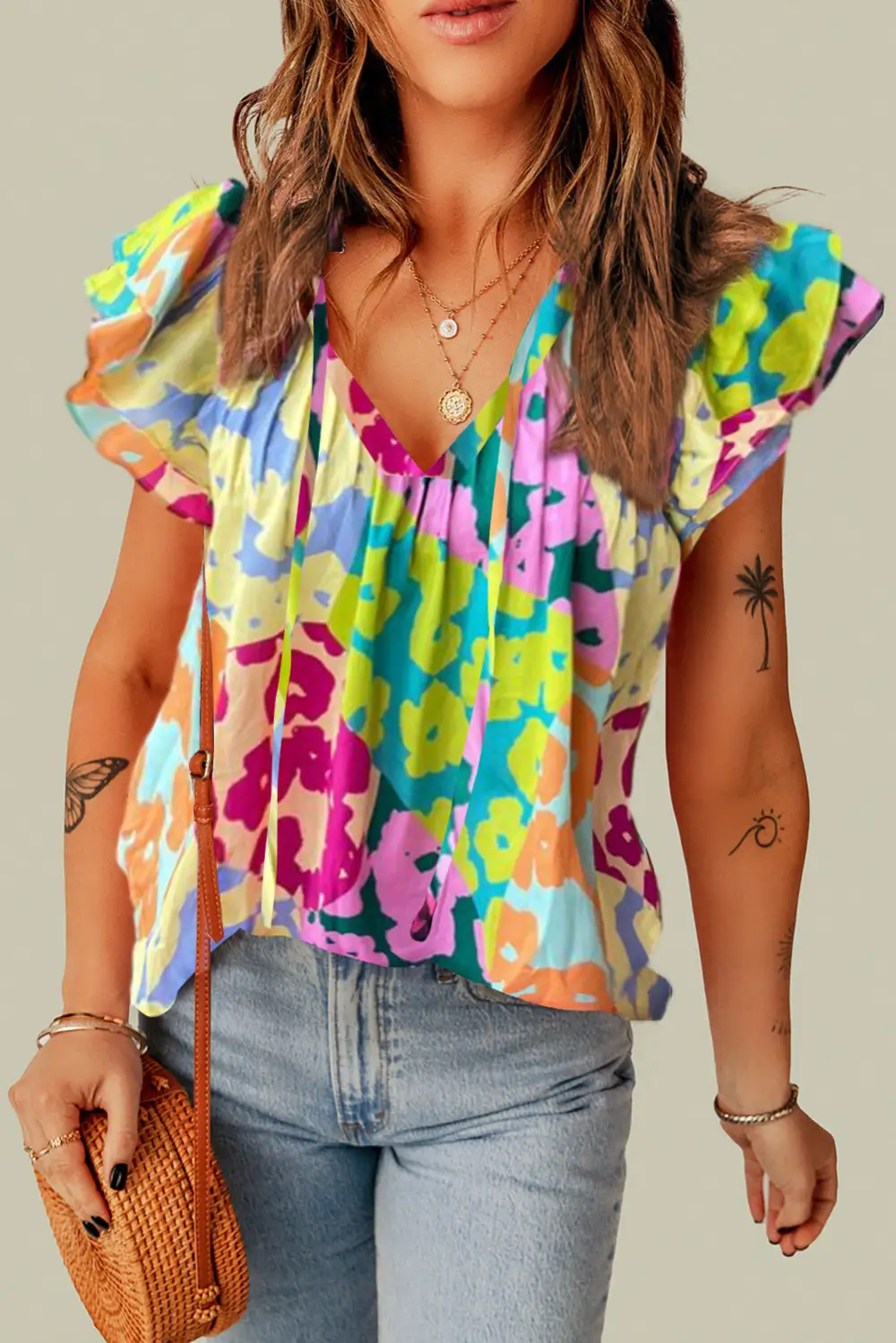 Flutter Sleeve V Neck Blouse