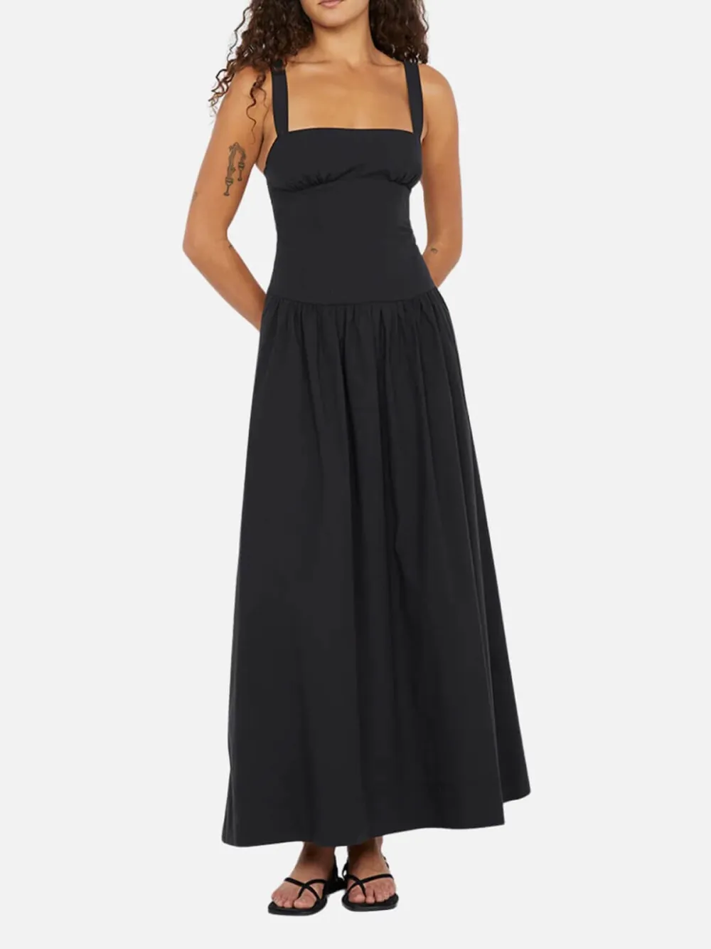Plain Wide Strap Dress with Pockets