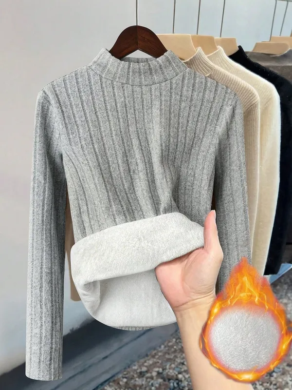 Women's Colorblock Plain Rib-knit Stand-Collar Blouse