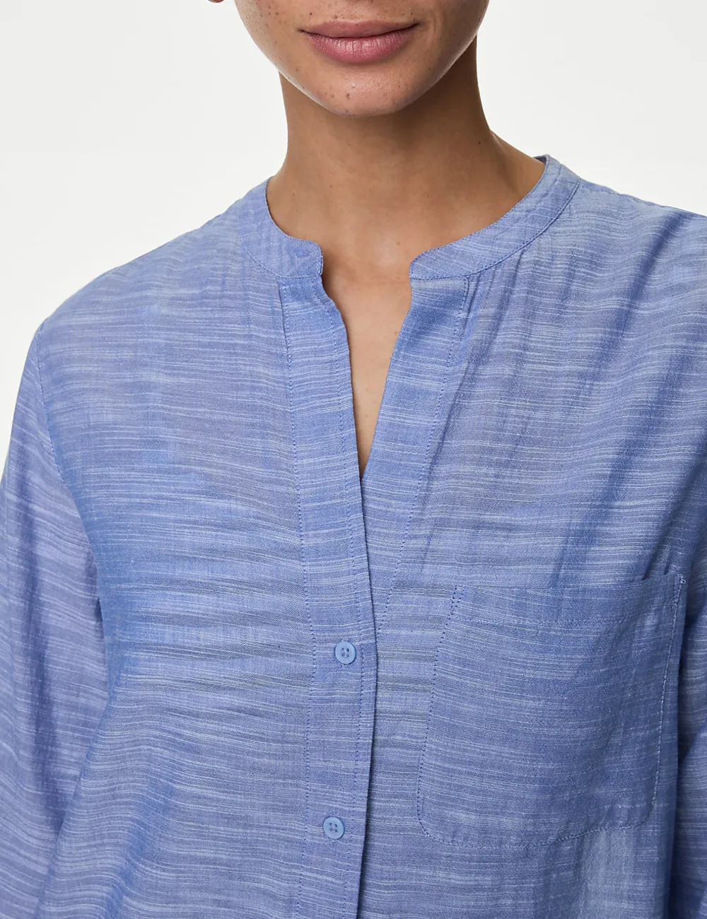 Pure Cotton Collarless Longline Beach Shirt