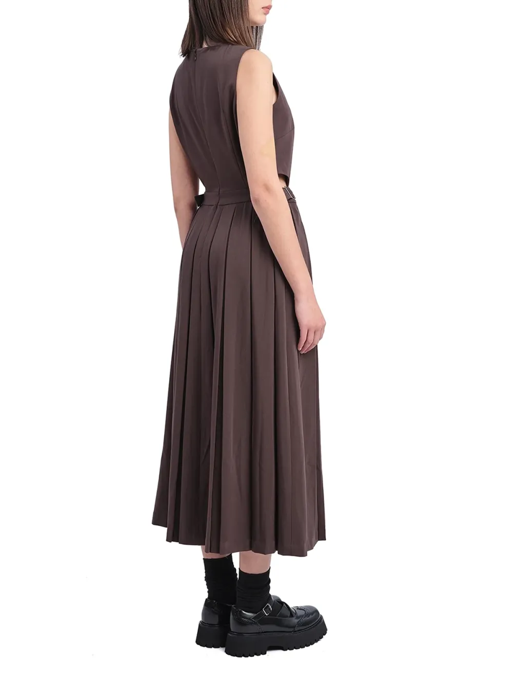 Brown Sleeveless Cut - out Maxi Dress
