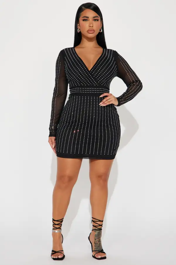 Kinsley Embellished Mini Dress - Black