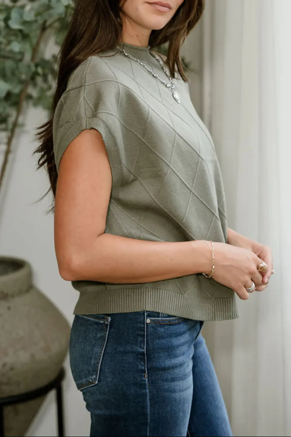 Argyle Pattern Round Neck Sweater Tank