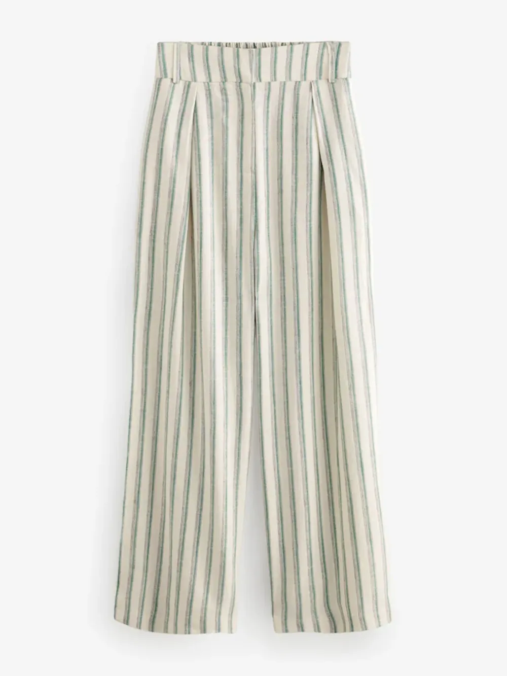 Striped Elastic Wide-Leg Pants With Linen