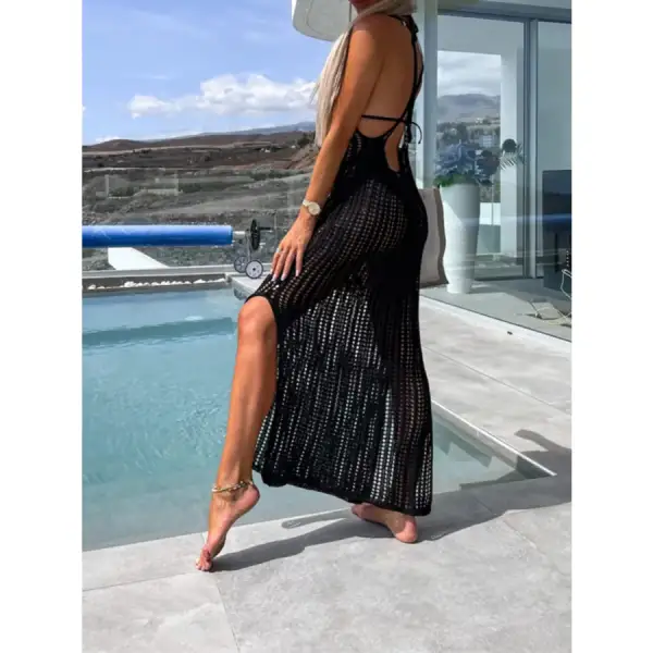 Openwork Slit Cutout Wide Strap Dress