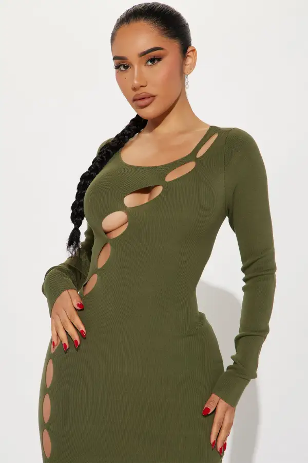 Eve Cutout Knit Midi Dress - Olive
