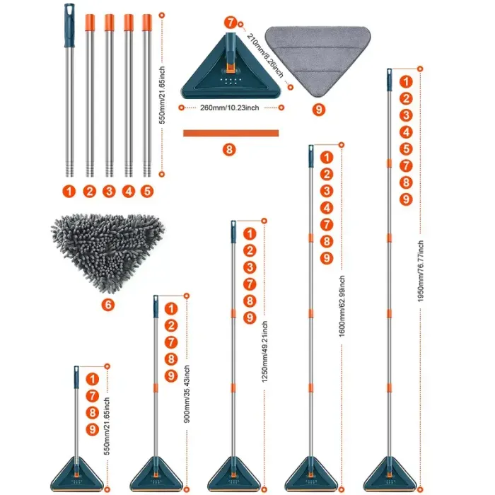 Triangle Mop Multi-Function Large Mop Head with Extendable Telescopic Pole