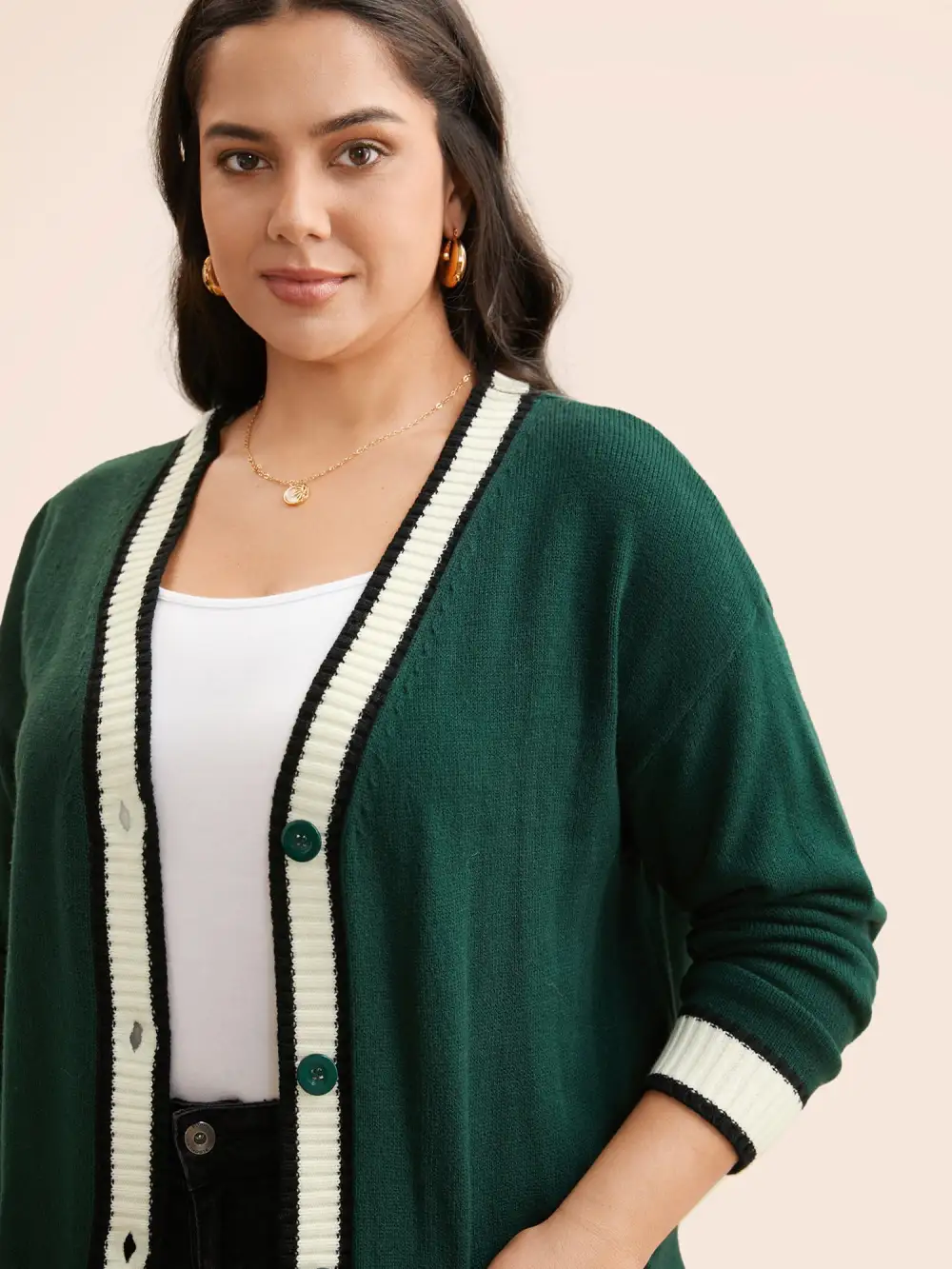 Contrast Trim Button Up Pocket Cardigan