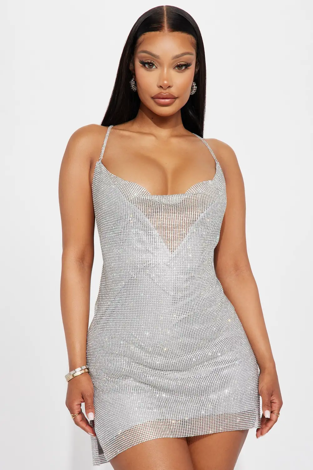 Isabelle Rhinestone Mini Dress - Silver