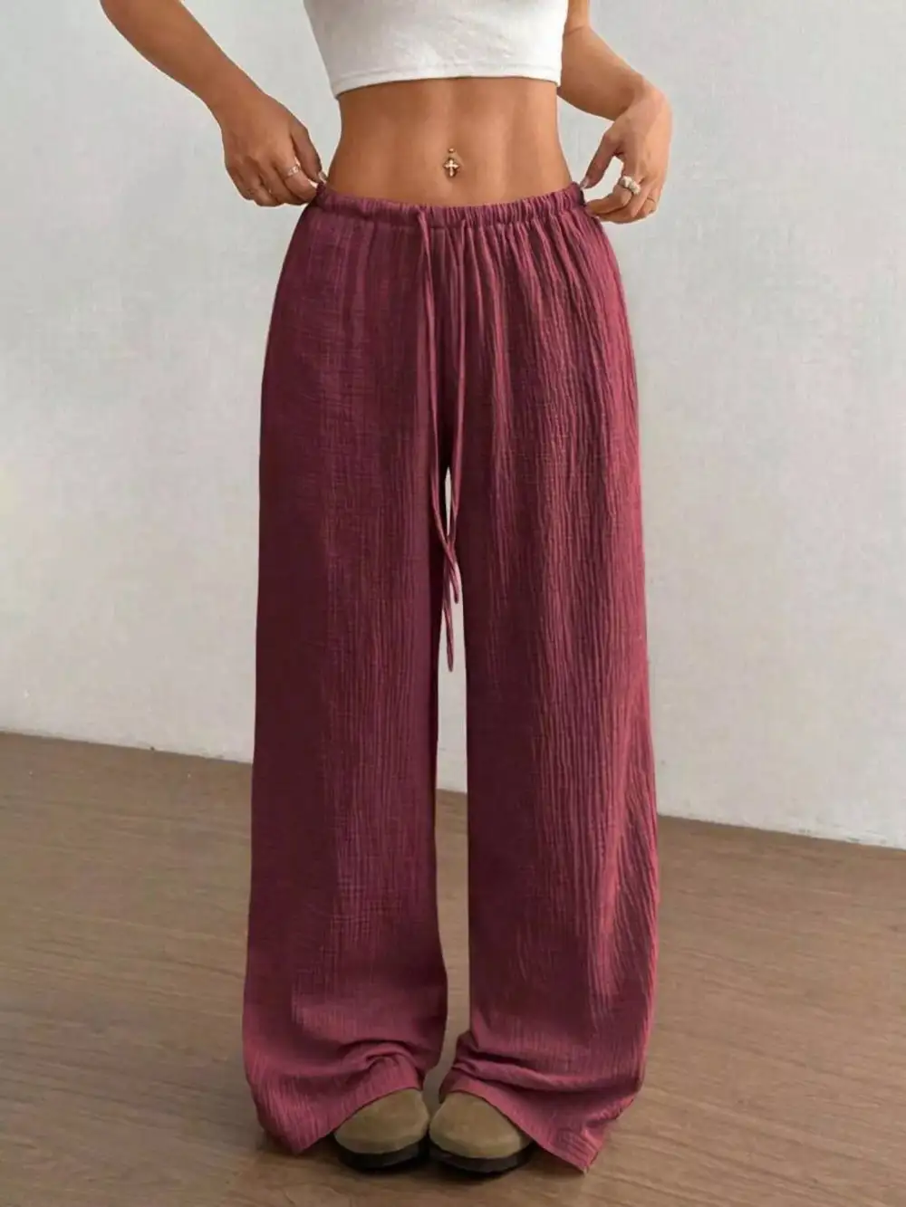 Full Size Drawstring Wide Leg Pants