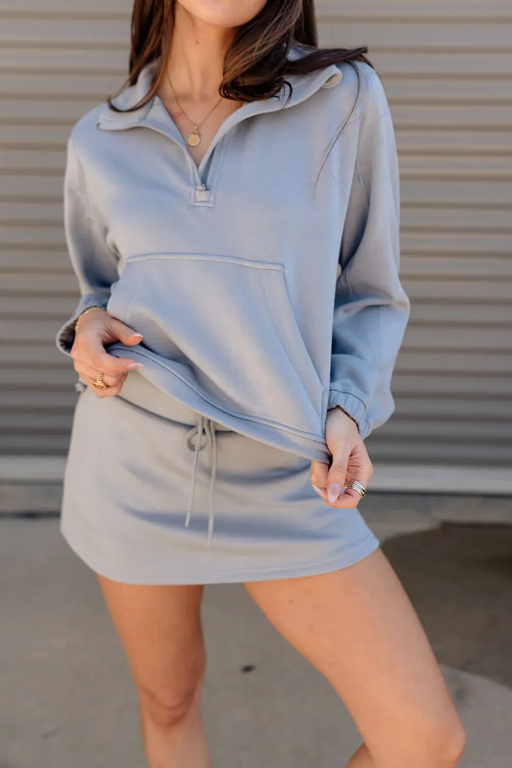 Pocketed Lapel Cropped Sweatshirt