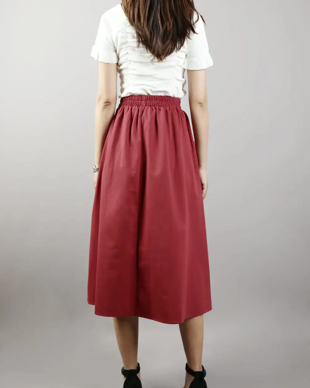 Pocketed Linen A Line Midi Skirt