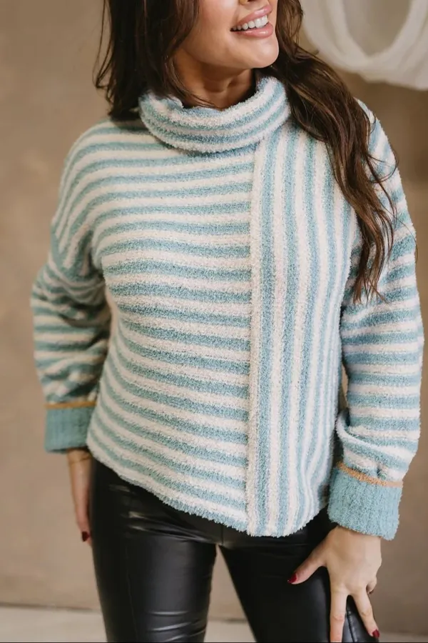 Striped High Neck Sweater