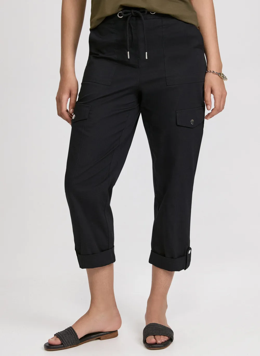 Drawstring Waist Three-Quarter Length Pants