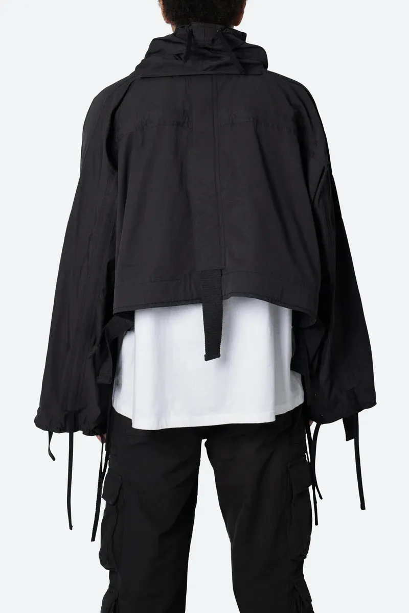 JET BLACK CROP STYLE HOODED JACKET