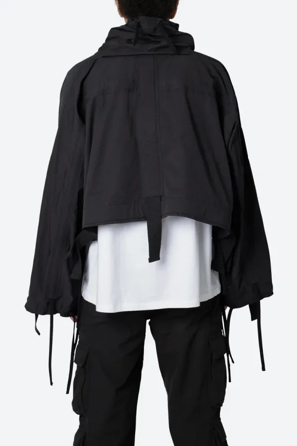 JET BLACK CROP STYLE HOODED JACKET