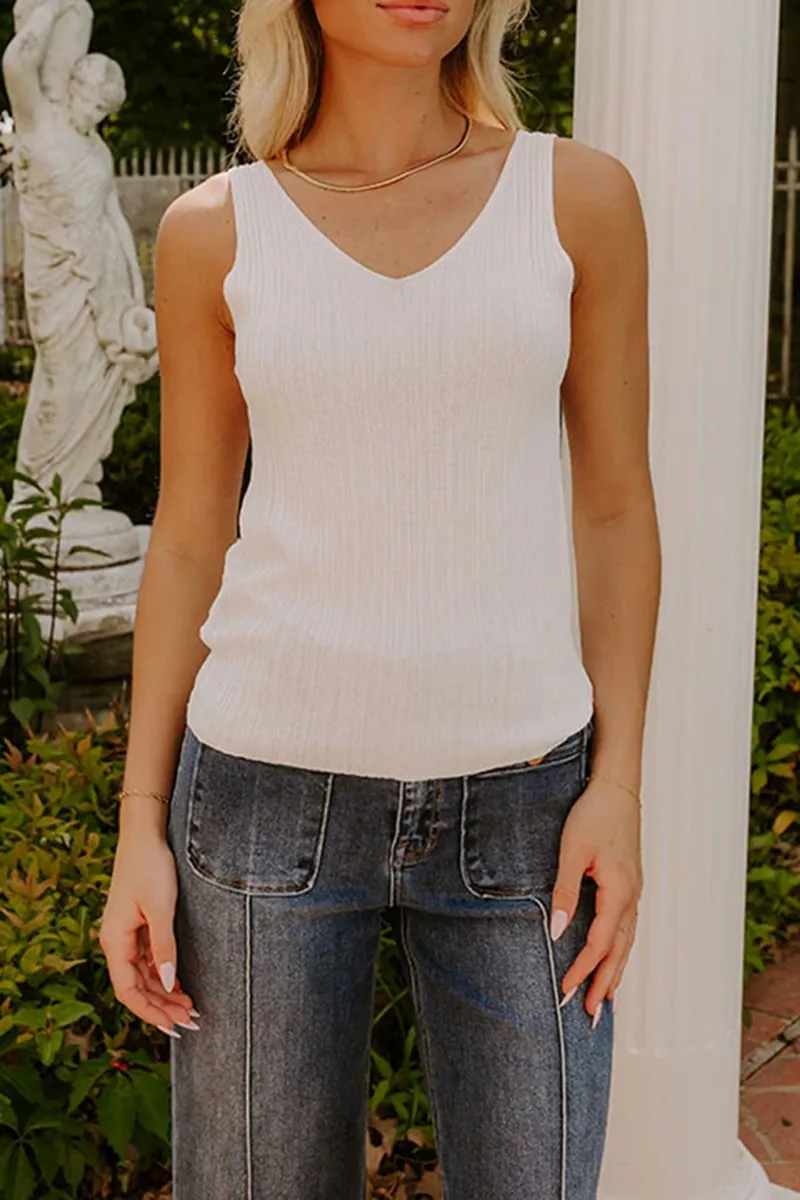 Soft And Comfortable All-Match Solid Color V-Neck Ribbed Knitted Vest