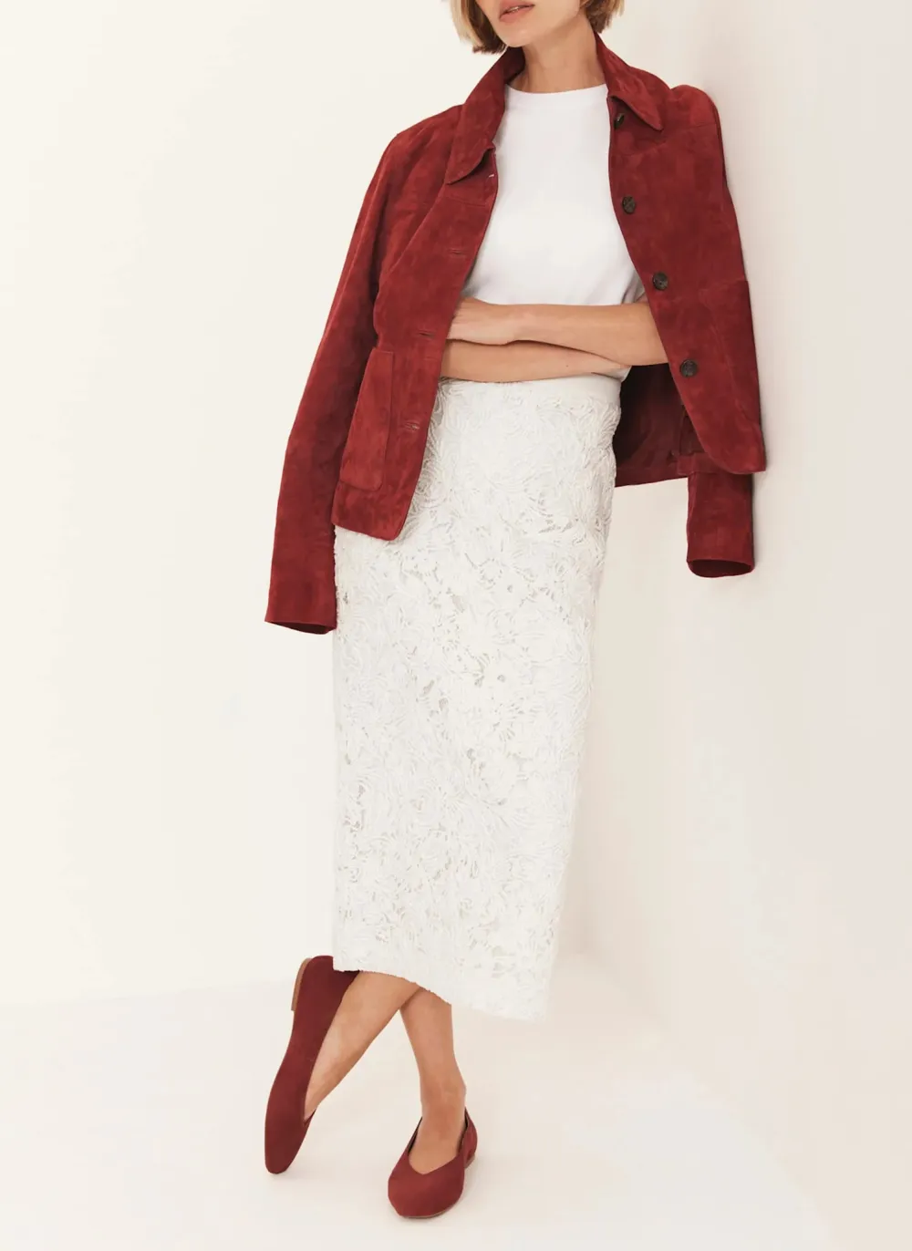 Casual Style Cream Lace Pencil Skirt