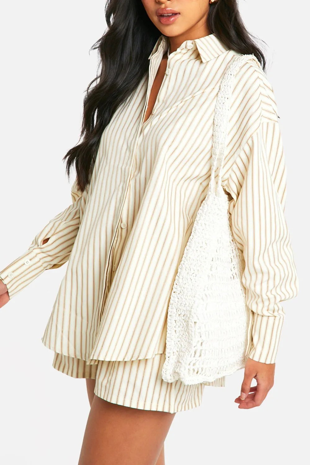 Lapel Cotton Skin-friendly Breathable Striped Loose Ladies Shirt