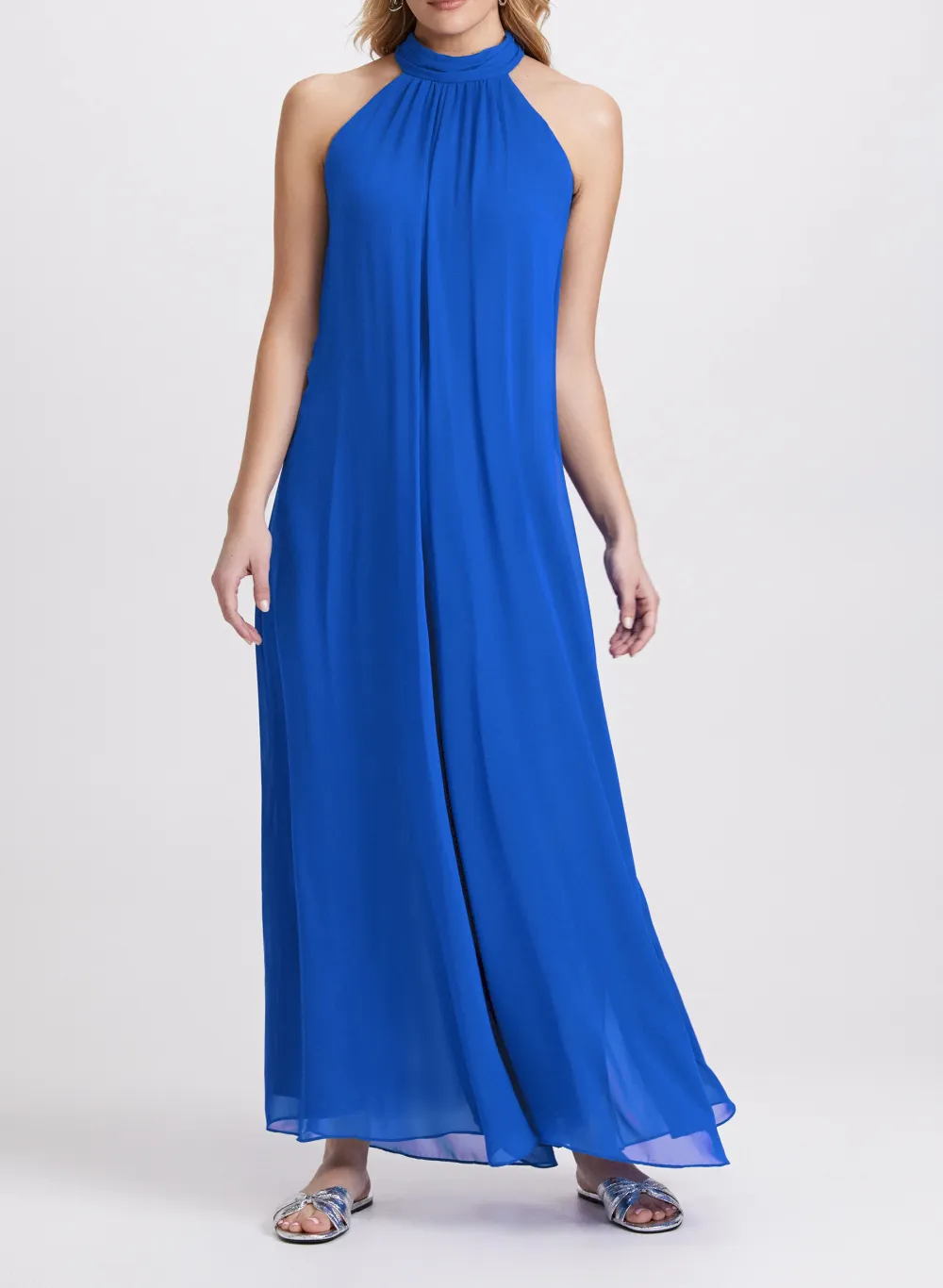 Off-the-Shoulder Chiffon And Icesilk Jumpsuit