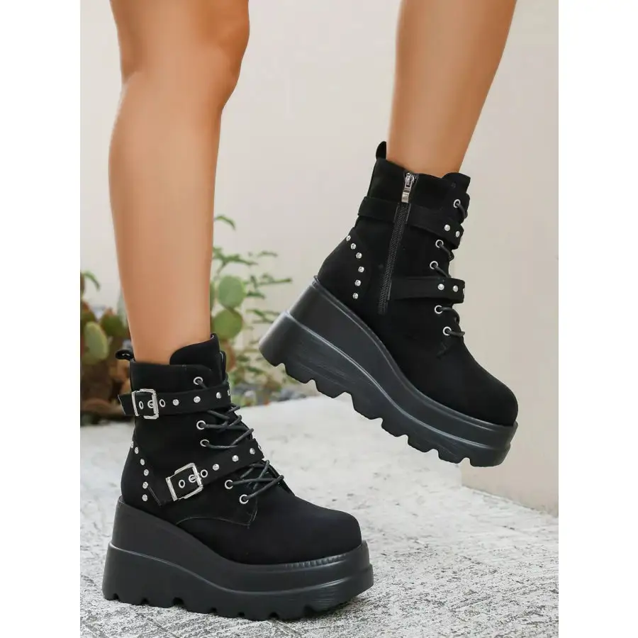 Refined Lace Up Platform Wedge Boots