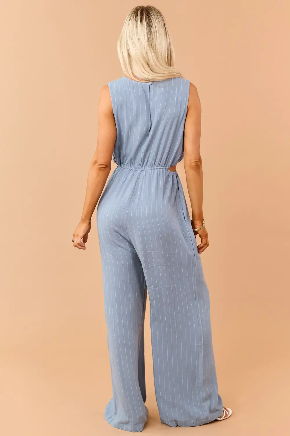 Powder Pinstripe Linen Blend Side Cut