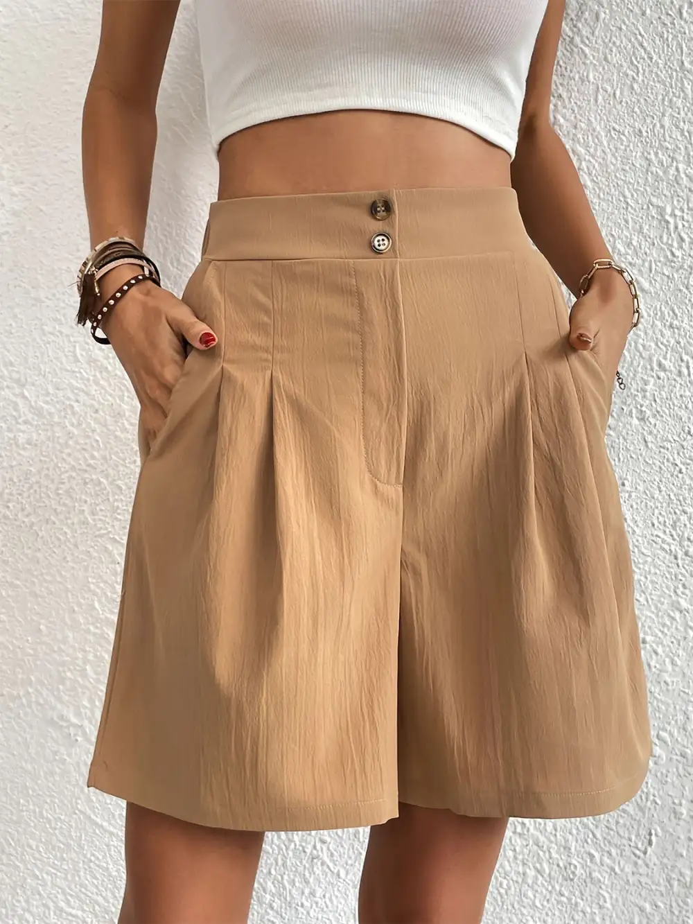 Utility Elastic Waist Pocket Detail Shorts