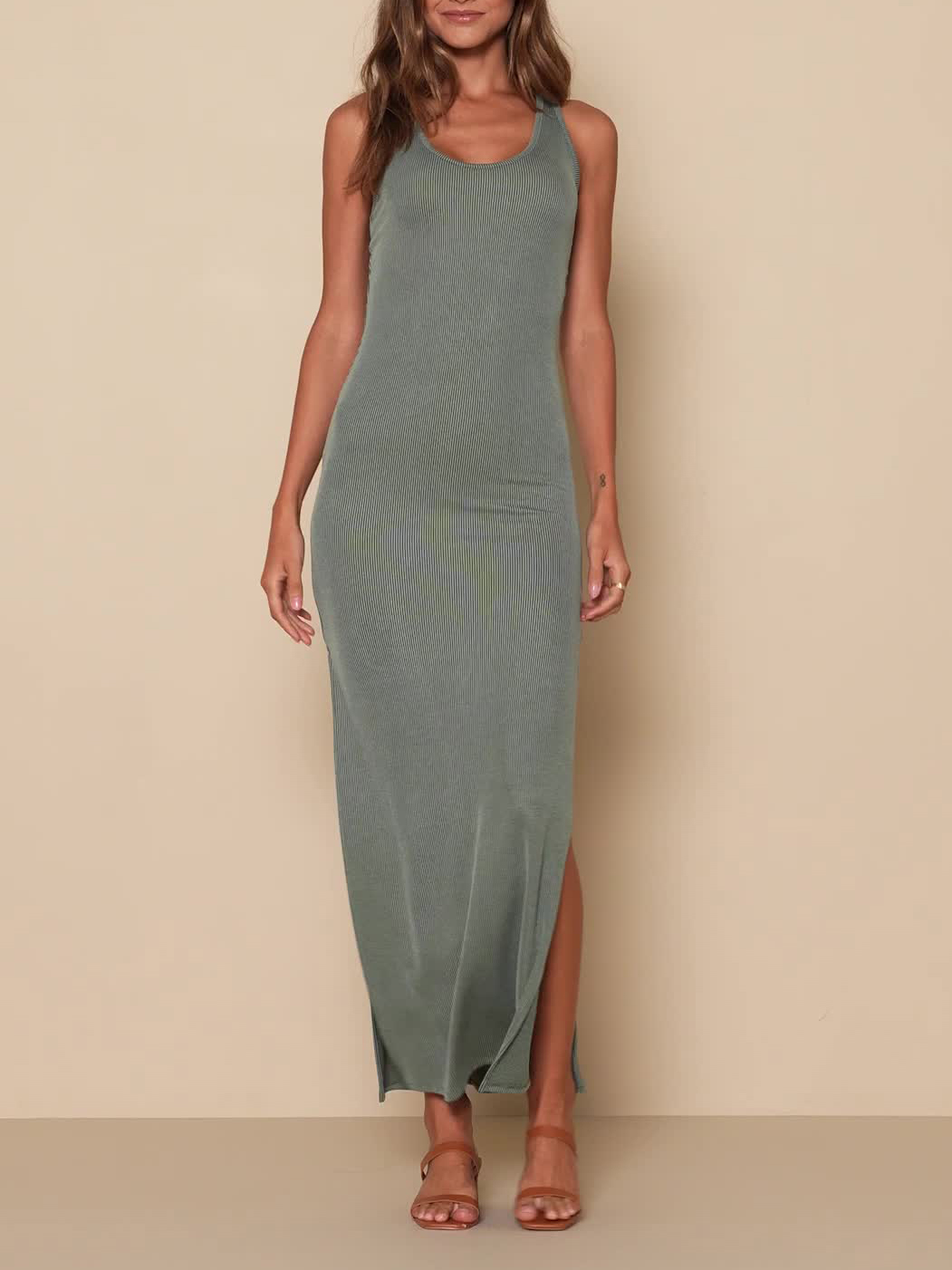 Relaxed but Not Least Sage Green Ribbed Sleeveless Maxi Dress