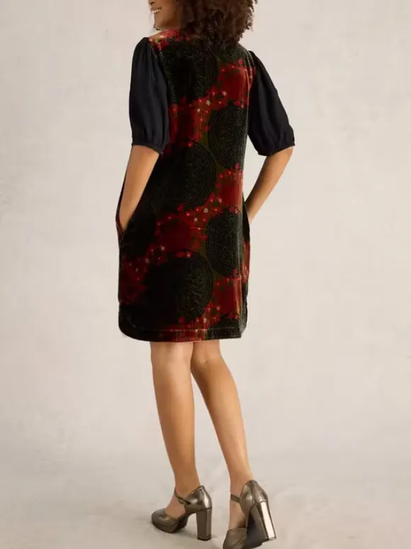 Velvet Mix Dress In Green Print