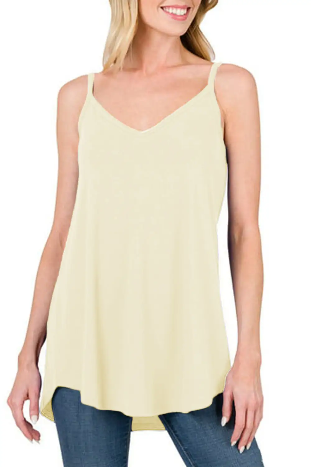 Spaghetti Strap V Neck Flowy Tunic Tank Top
