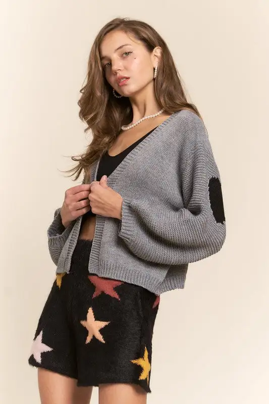 J.nna Star Print Fuzzy Shorts in Black