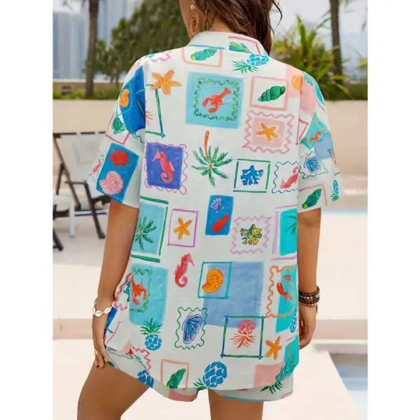 Relaxed Printed Short Sleeve Shirt and Shorts Set