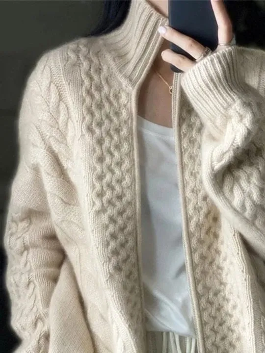 Stand Collar Regular Fit Sweater Coat