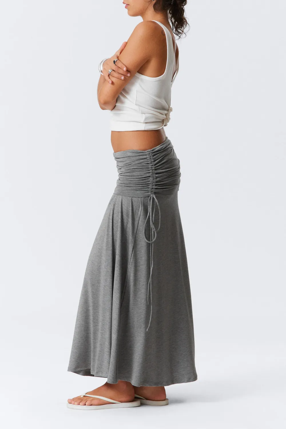 Drawstring Ruched Waist Maxi Skirt