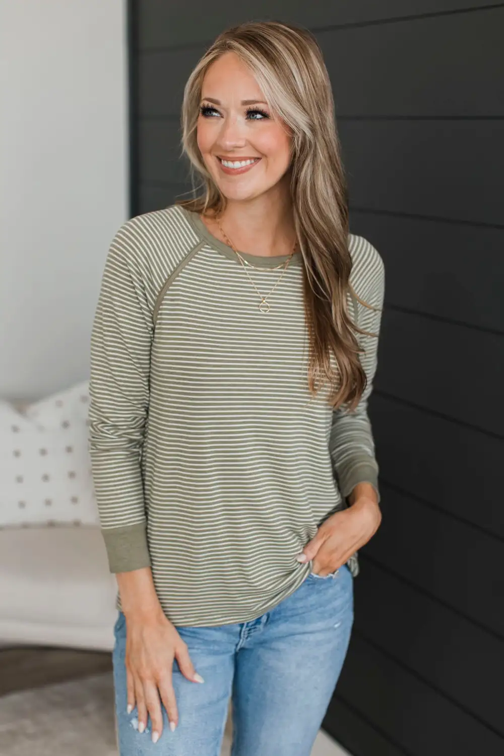 Undeniably Yours Striped Top- Light Olive