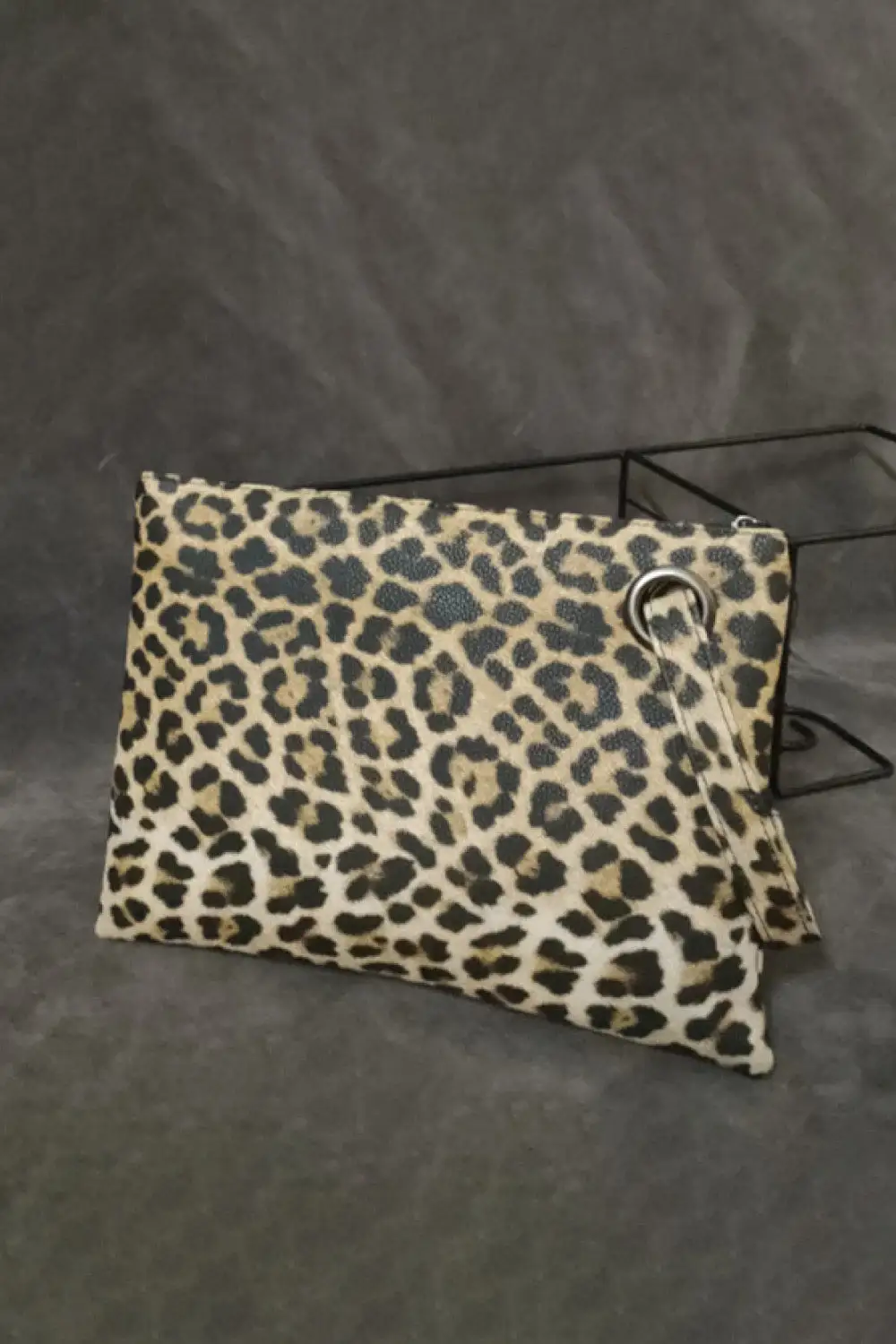 Leopard Print Faux Leather Clutch