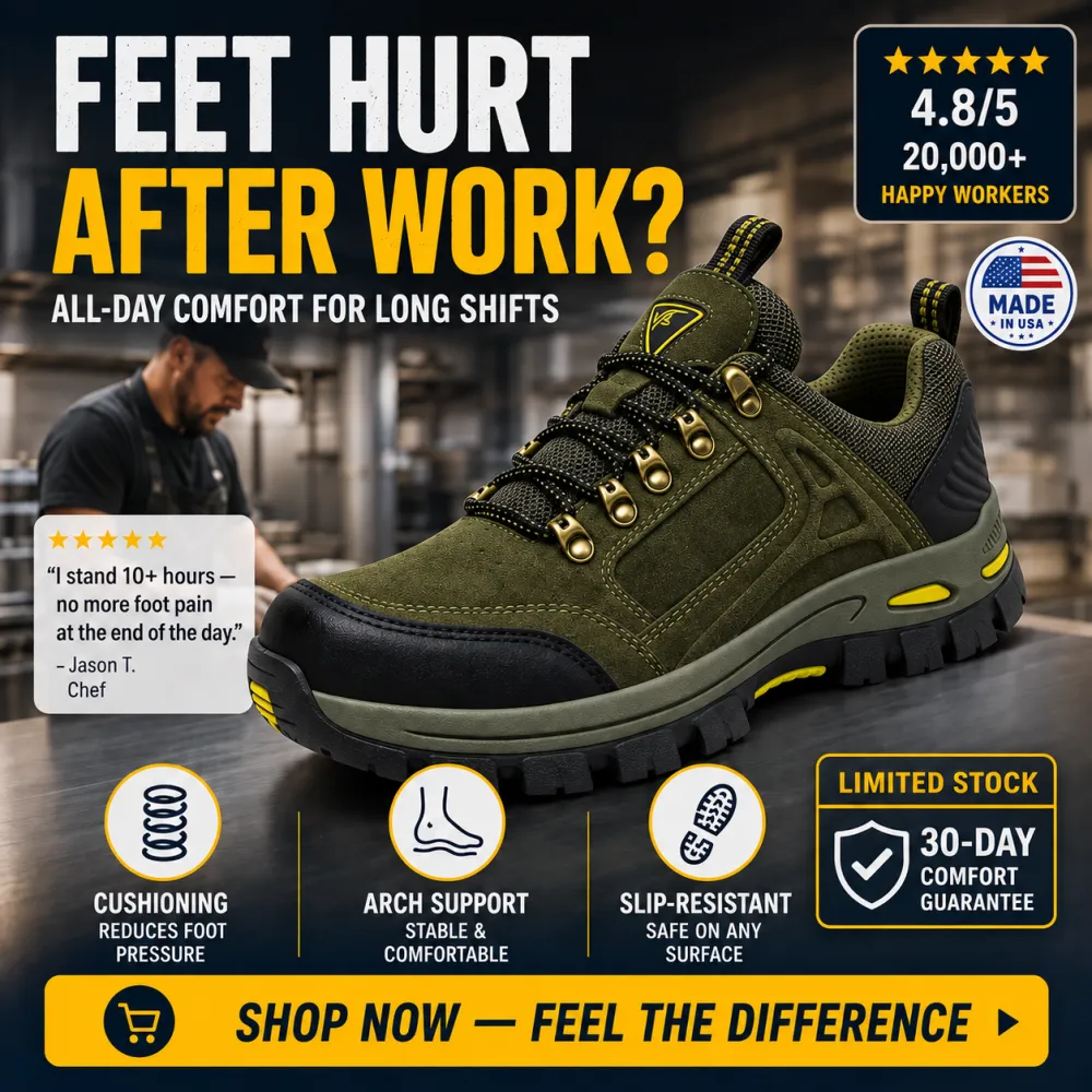 Men's Anti-Slip Hiking & Work Shoes, Wide Fit, Arch Support, Cushioned