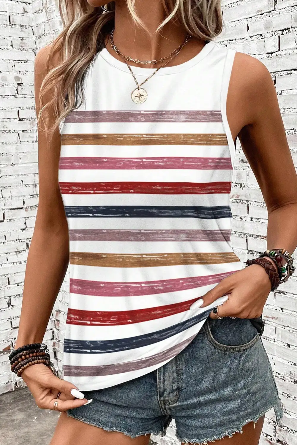 Rainbow Round Neck Tank Top