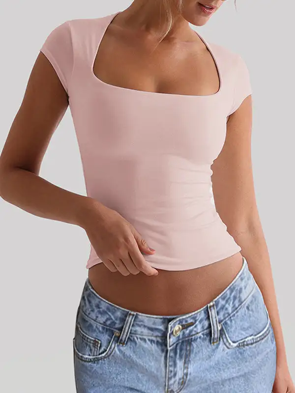 Short Sleeve Slim Fit Square Neck T-Shirt