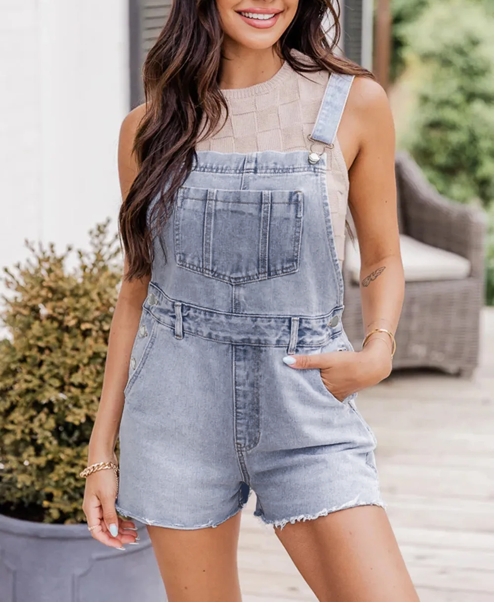 Never Wanna Grow Up Light Wash Short Overalls