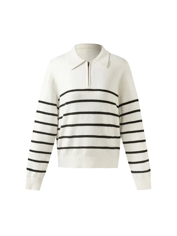 Wool Black And White Stripe Women Sweater