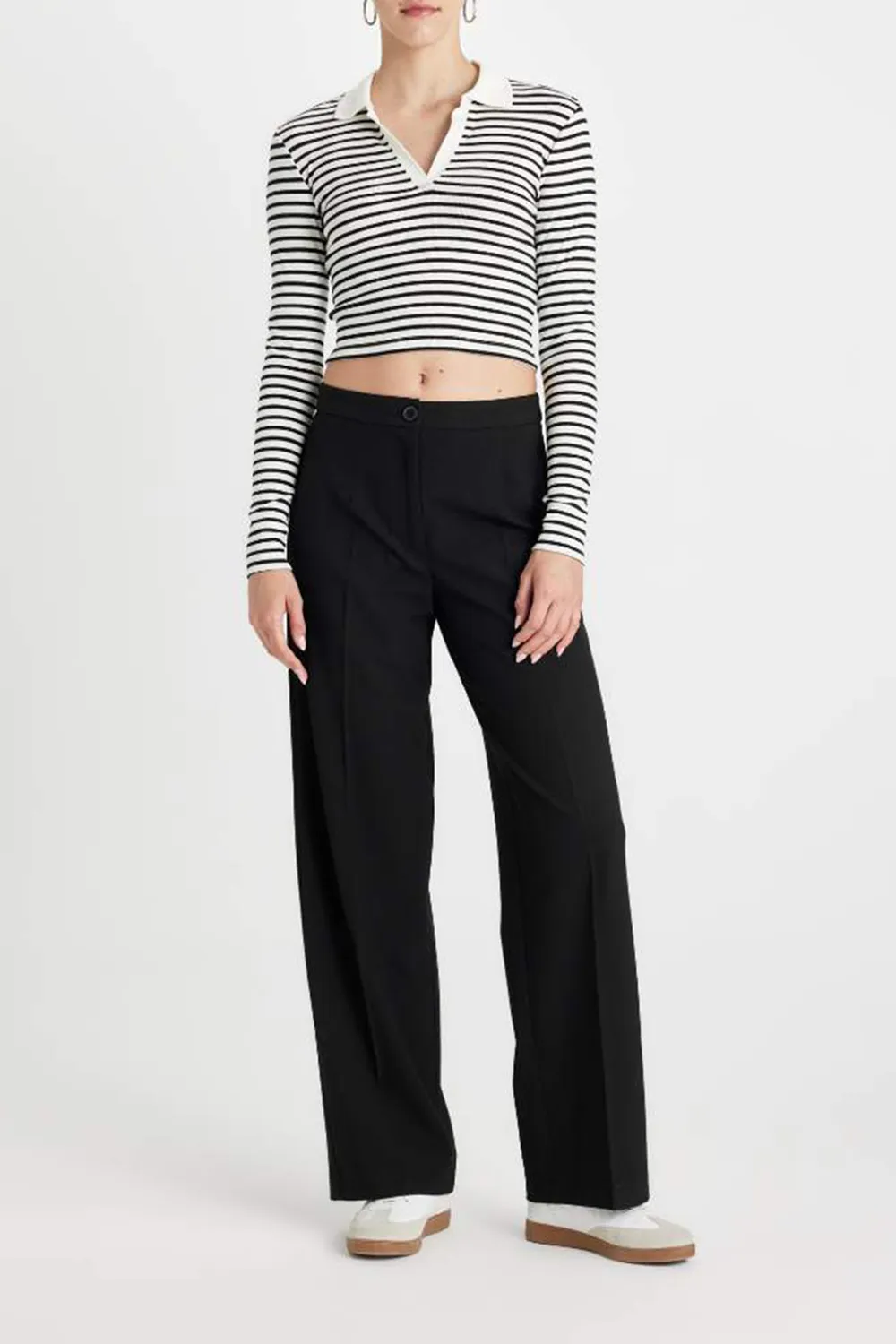 Black And White Striped V-Neck T-Shirt