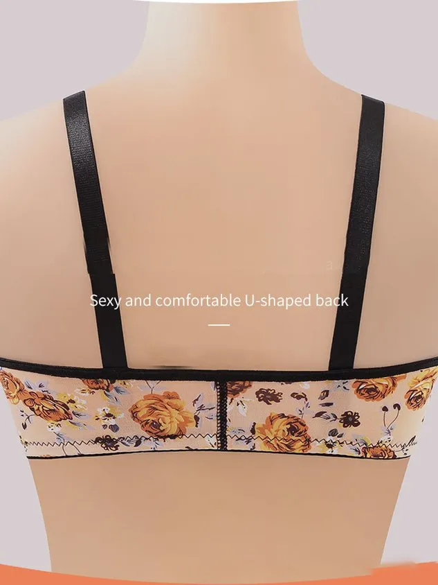 Breathable Floral Print Front Button Plus Size Bra