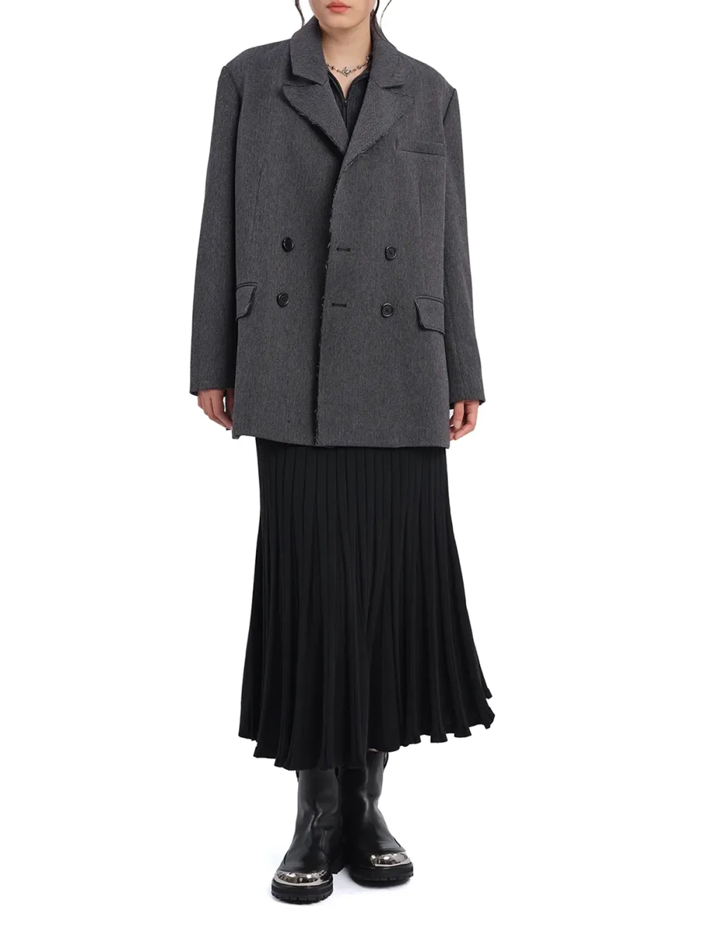 Pleated Ruffle Hem Long Midi Skirt