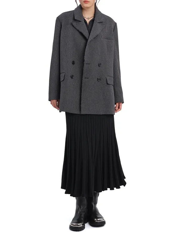 Pleated Ruffle Hem Long Midi Skirt